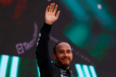 Third position winner Mercedes driver Lewis Hamilton